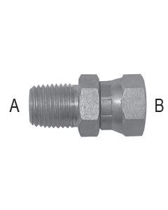 Male Pipe to F Pipe Swivel Straight - 3/4-14 A, 1/2-14 B